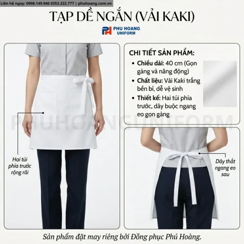 Giới Thiệu Tạp Dề Ngắn 2 Túi Màu Trắng Cao Cấp