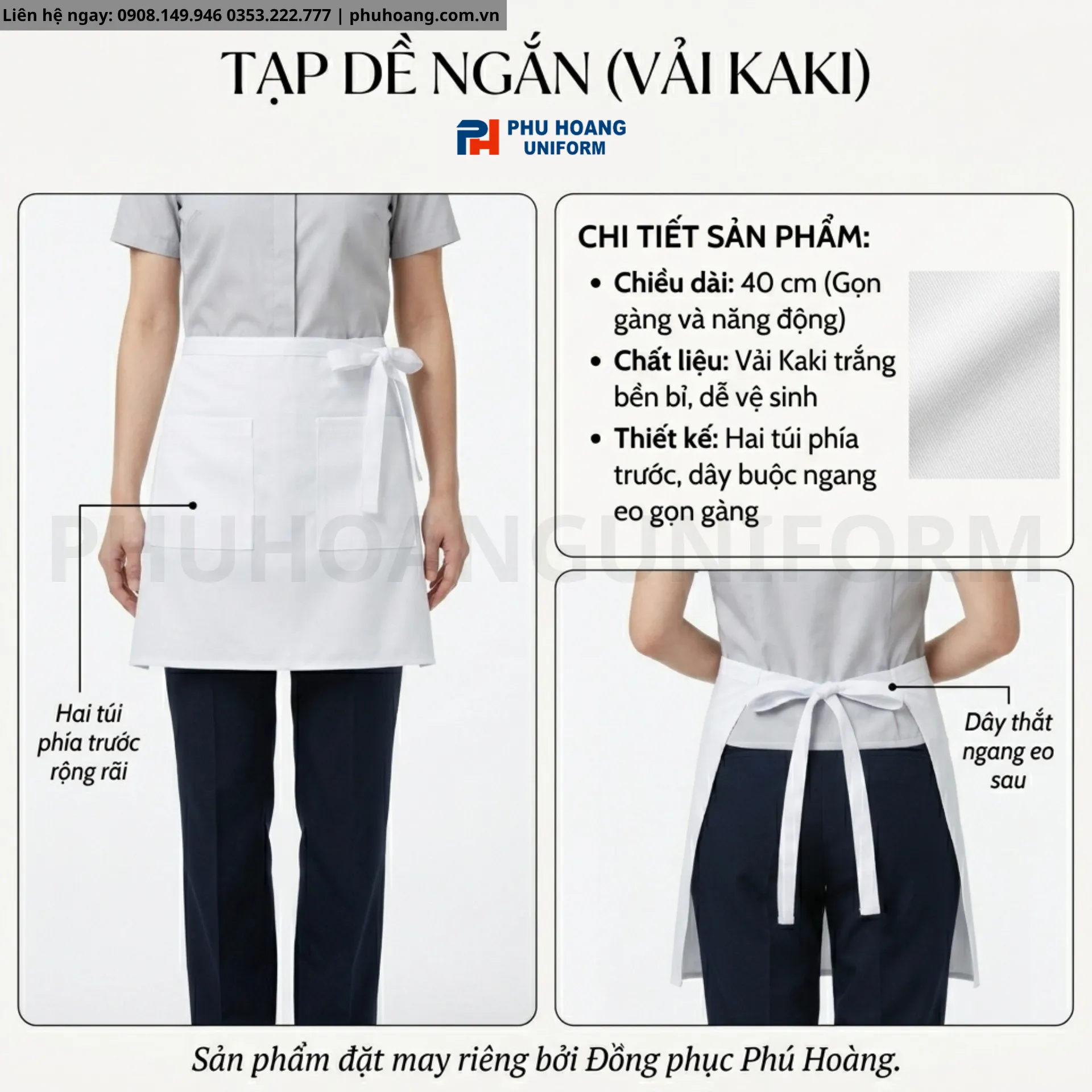 gioi-thieu-tap-de-ngan-2-tui-trang Giới Thiệu Tạp Dề Ngắn 2 Túi Màu Trắng Cao Cấp