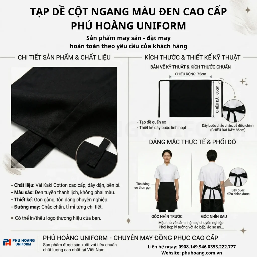 Tạp Dề Cột Ngang Đồng Phục Nhà Hàng, Quán Cà Phê