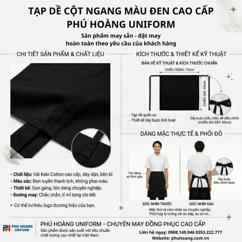 Tạp Dề Cột Ngang Đồng Phục Nhà Hàng, Quán Cà Phê