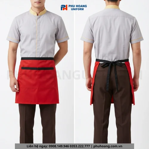 Tạp Dề Ngắn Màu Đỏ Viền Đen Cao Cấp