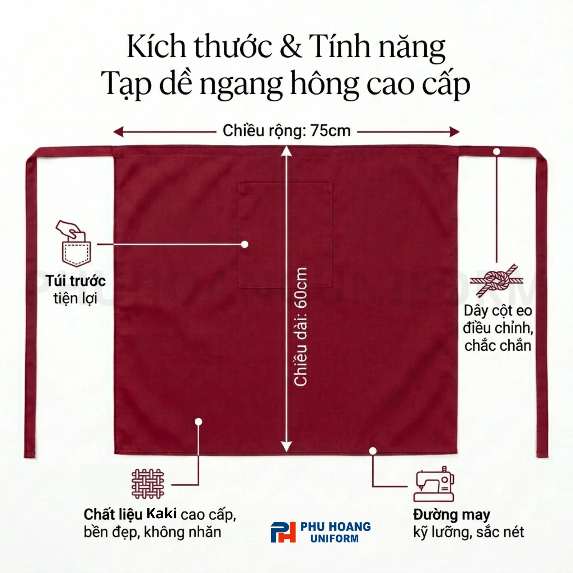 tap-de-ngan-mau-do-do Tạp Dề Cột Ngang Đỏ Đô