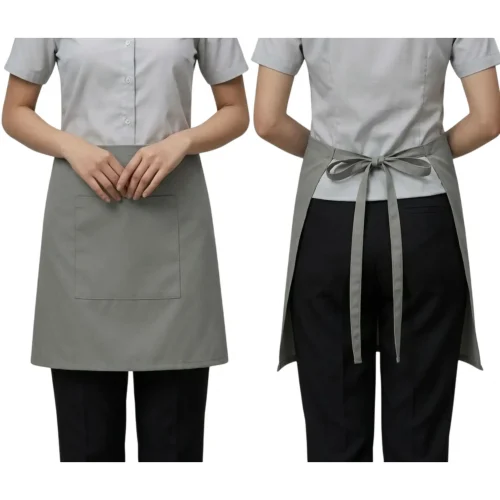 Mẫu Tạp Dề Ngắn Màu Ghi Cao Cấp