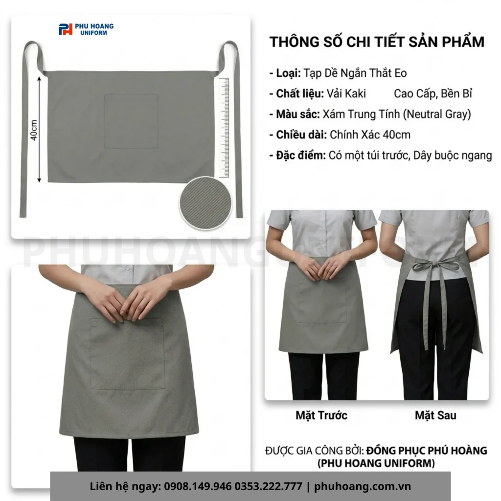 Giới Thiệu Tạp Dề Ngắn Màu Ghi Cao Cấp