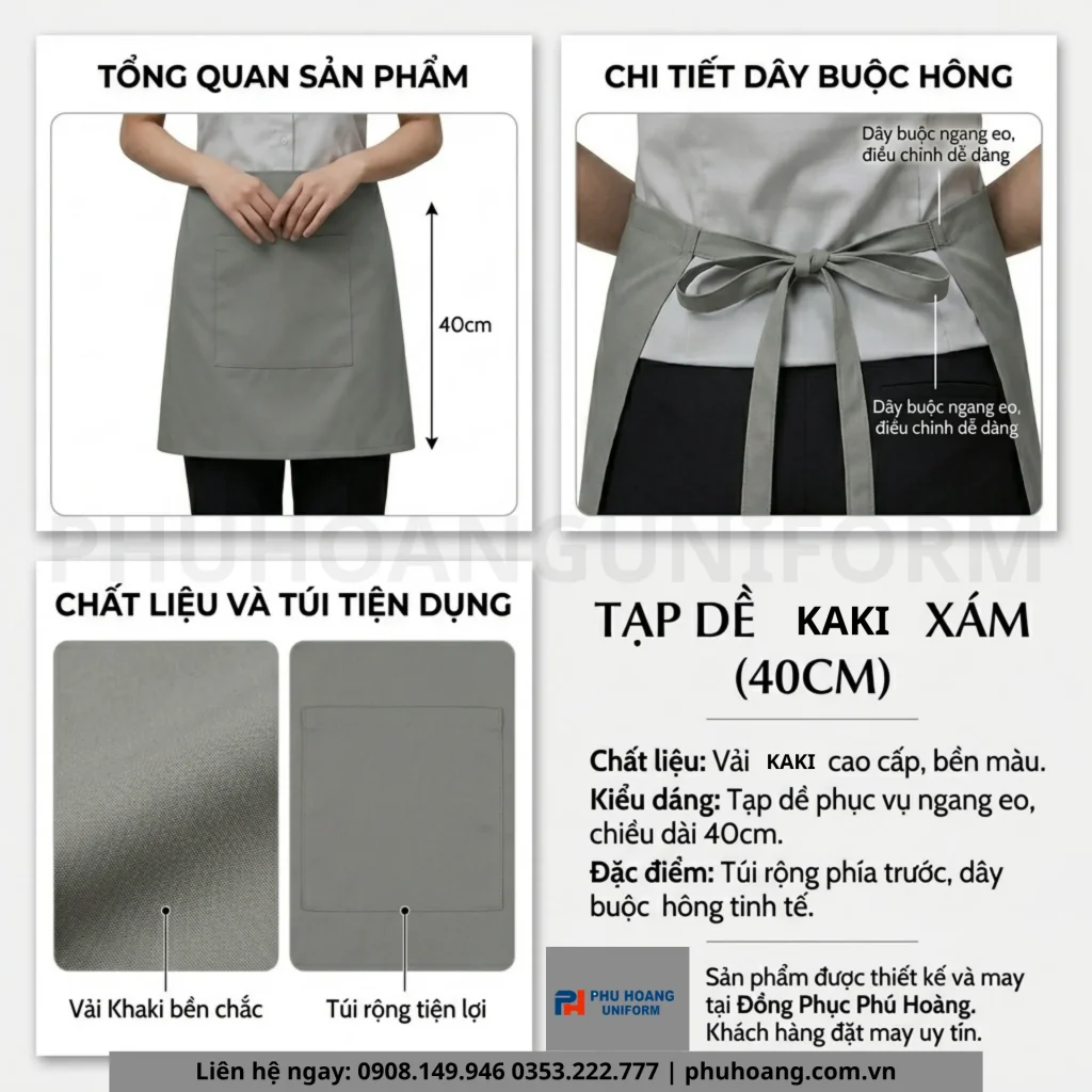 Mô Tả Mẫu Tạp Dề Ngắn Màu Ghi Cao Cấp