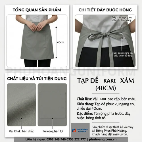 Mô Tả Mẫu Tạp Dề Ngắn Màu Ghi Cao Cấp