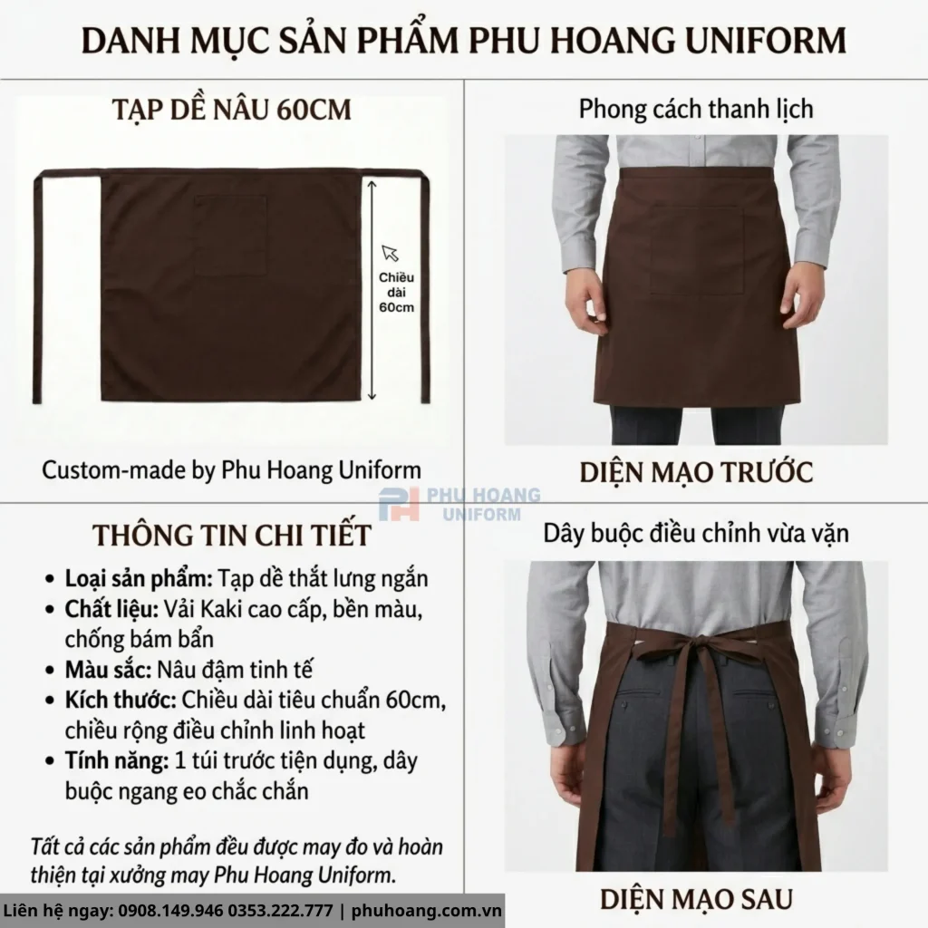 Giới Thiệu Tạp Dề Ngắn Màu Nâu Cao Cấp