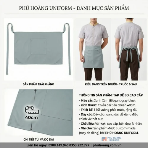 Tạp Dề Ngắn Màu Xám Xanh Cao Cấp