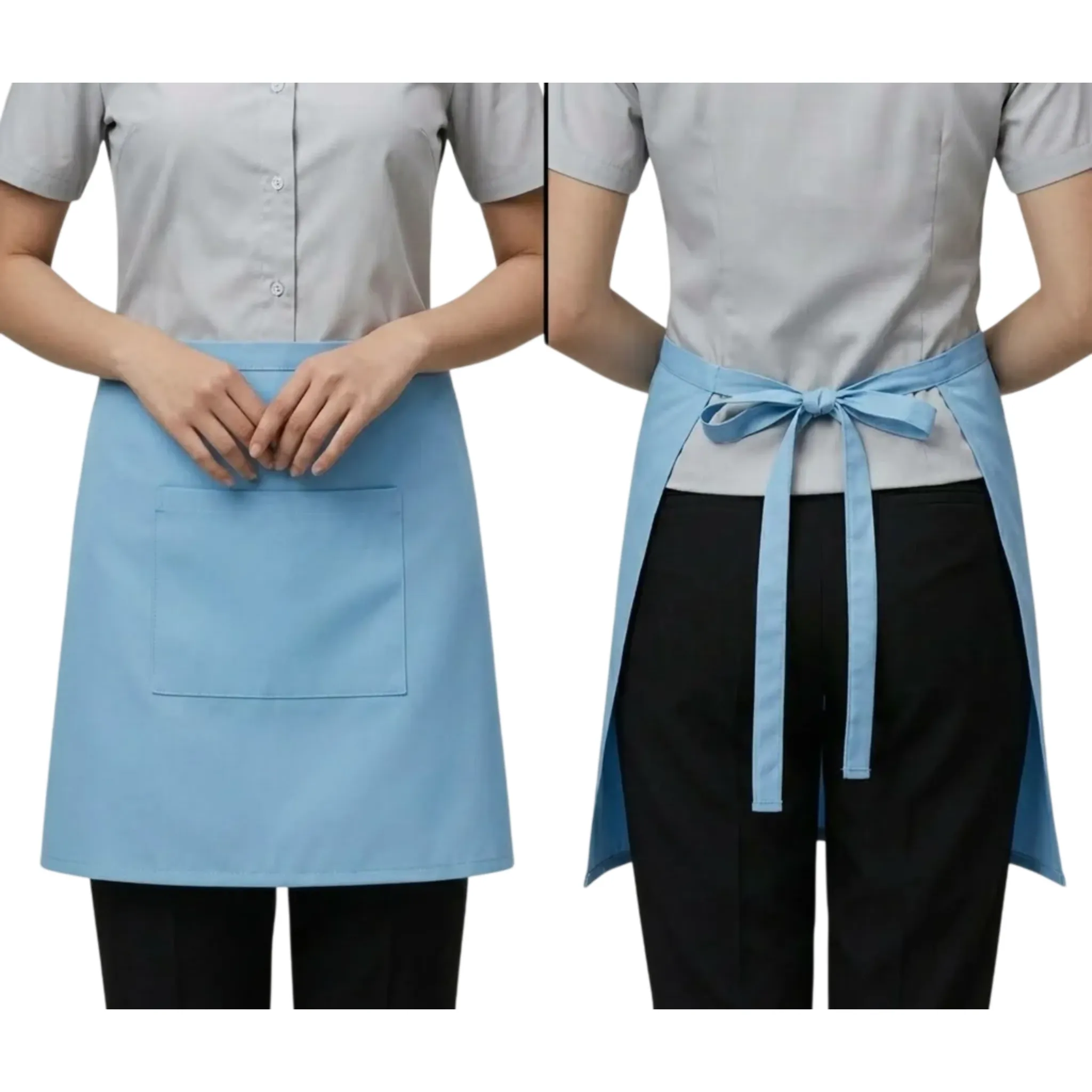 mo-ta-ngan-mau-xanh-duong-nhat-co-tui Mẫu Nữ Tạp Dề Ngắn Màu Xanh Dương Cao Cấp