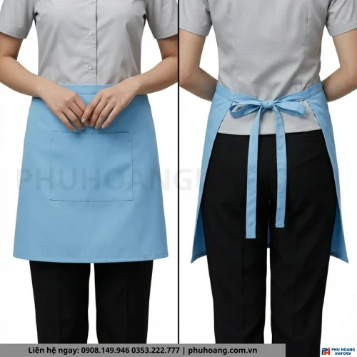 Mẫu Nữ Tạp Dề Ngắn Màu Xanh Dương Cao Cấp
