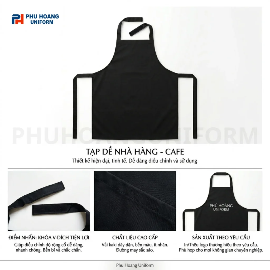 Tạp Dề Yếm Đen Cao Cấp Có Khóa Dán Cổ