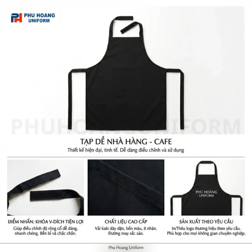Tạp Dề Yếm Đen Cao Cấp Có Khóa Dán Cổ