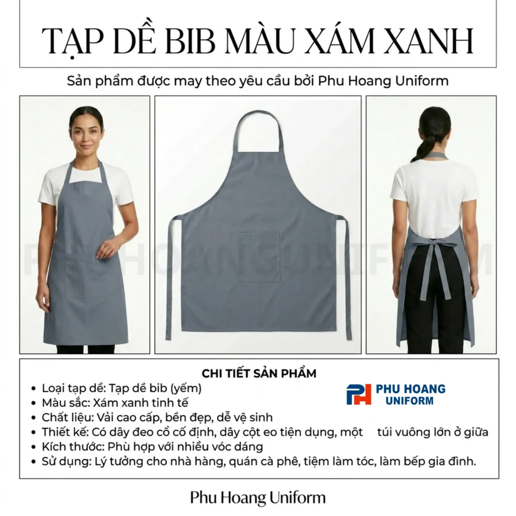 Giới thiệu Tạp dề yếm màu xám xanh