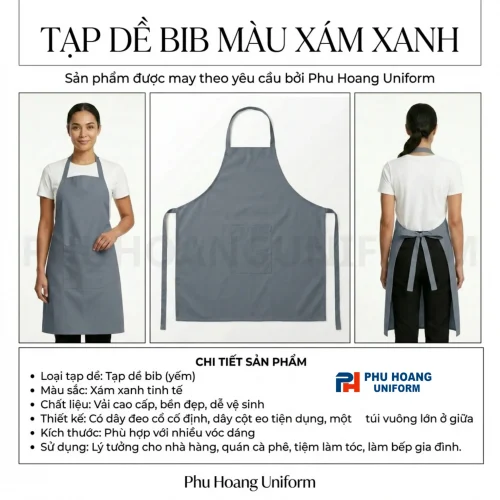Giới thiệu Tạp dề yếm màu xám xanh