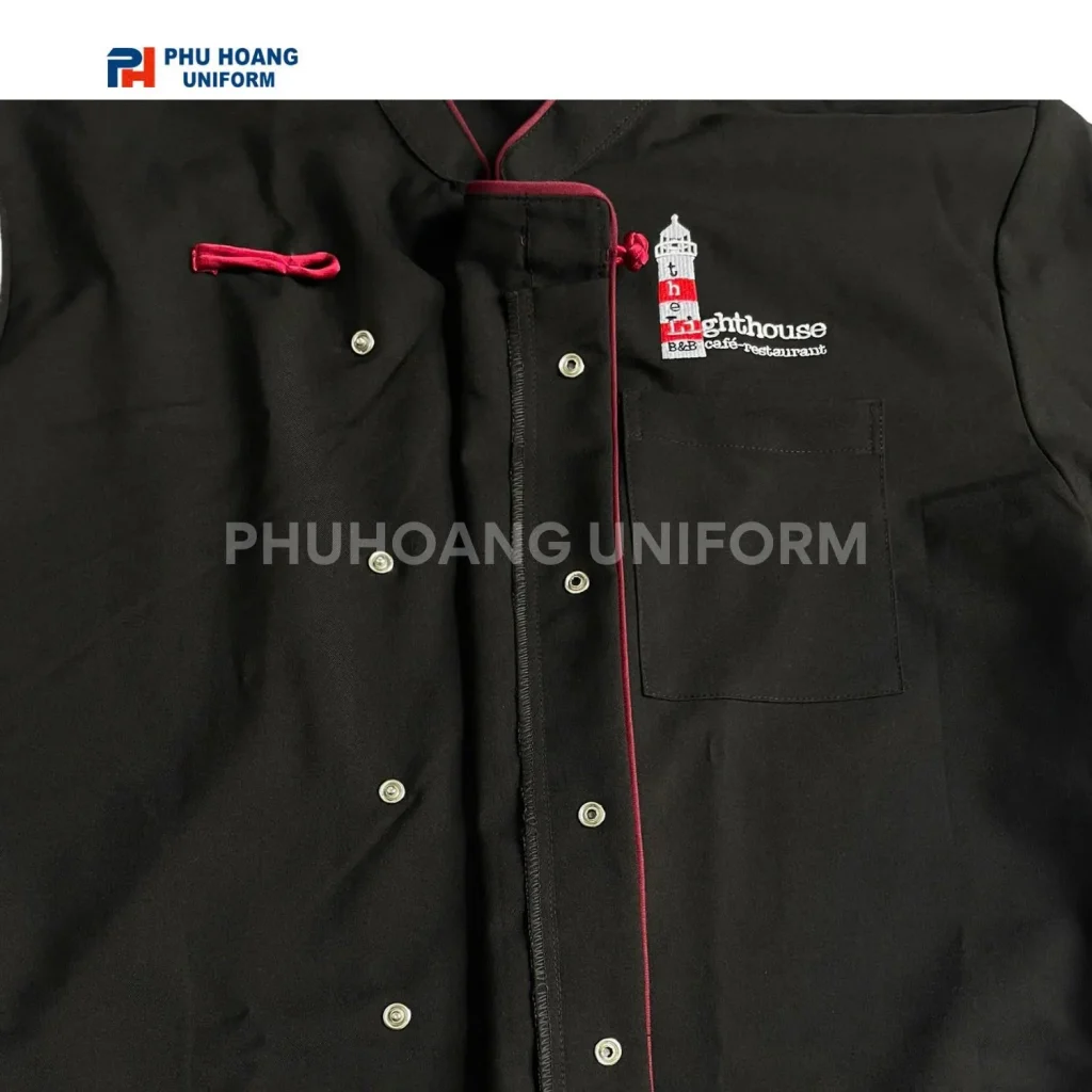 Áo bếp nhà hàng XUYÊN MEKONG CẦN THƠ Áo bếp nút bấm