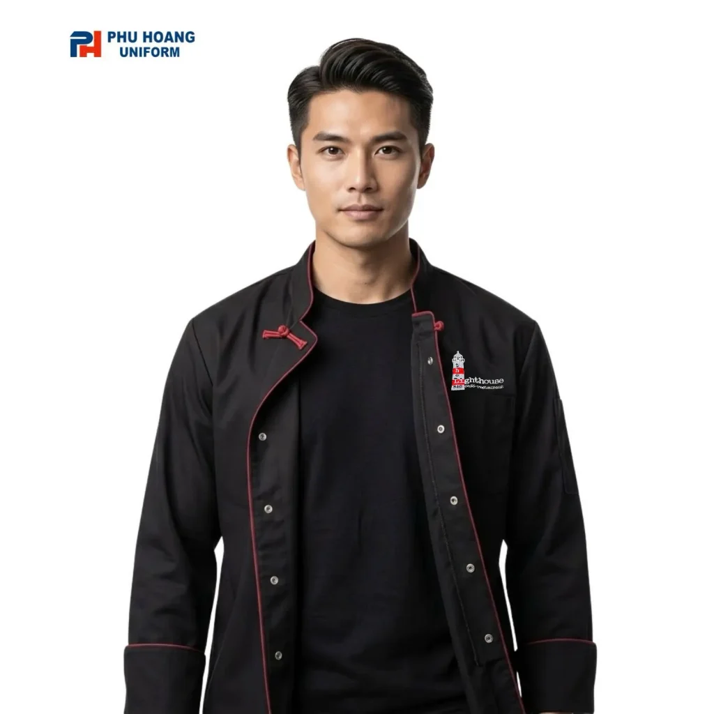 Áo bếp nhà hàng XUYÊN MEKONG CẦN THƠ Áo bếp nút bấm