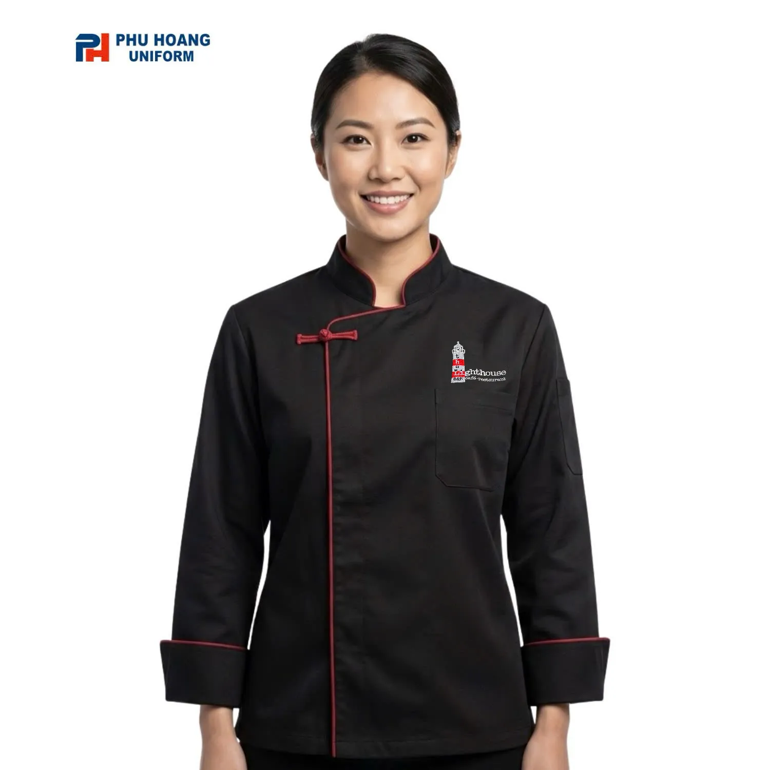 Áo bếp nút bấm