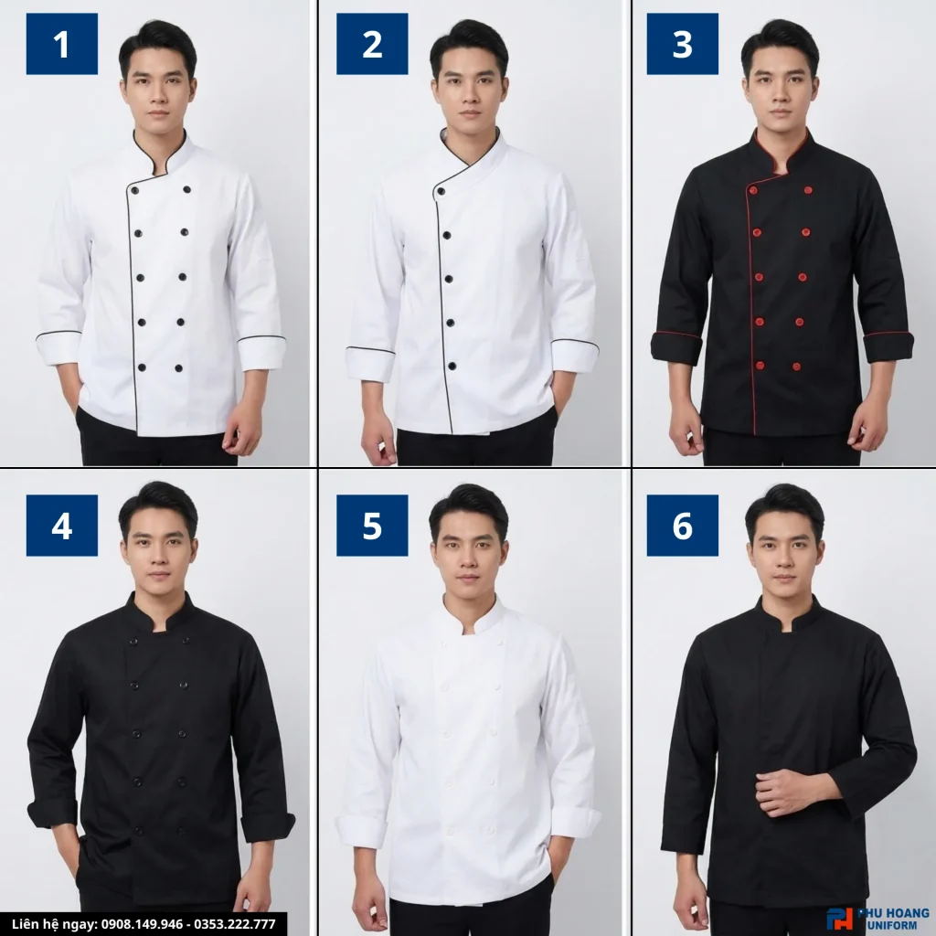 Áo Bếp Tay Dài – 6 Mẫu Chuẩn Quốc Tế, Nhận In/Thêu Logo