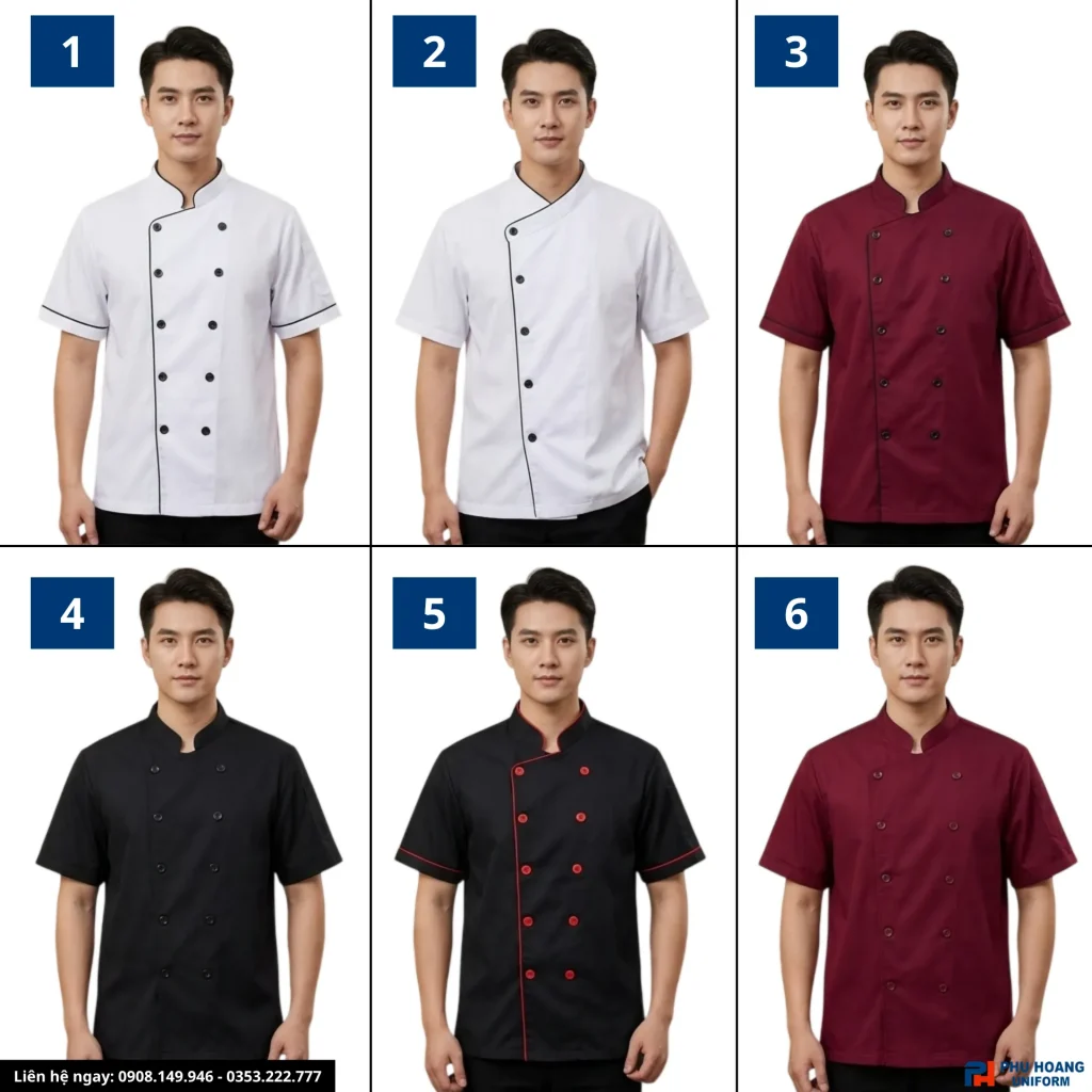 Áo Bếp Tay Ngắn 6 Mẫu – Đồng Phục Bếp Chuyên Nghiệp 2026