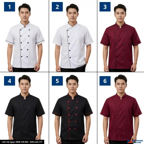 Áo Bếp Tay Ngắn 6 Mẫu – Đồng Phục Bếp Chuyên Nghiệp 2026