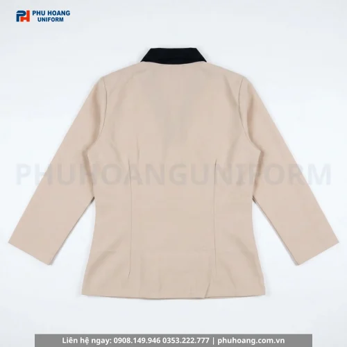 Áo Tạp Vụ Tay Dài Kem Phối Nâu