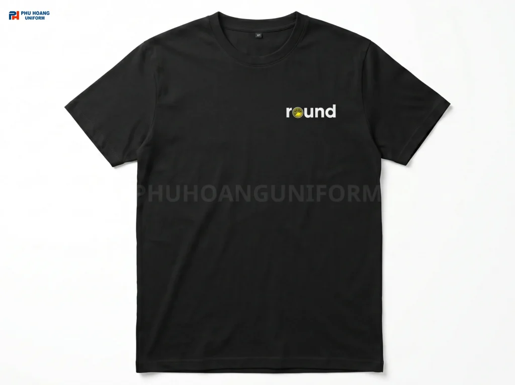 Áo Thun Cổ Tròn Màu Trơn – Logo Ngực Trái Tối Giản