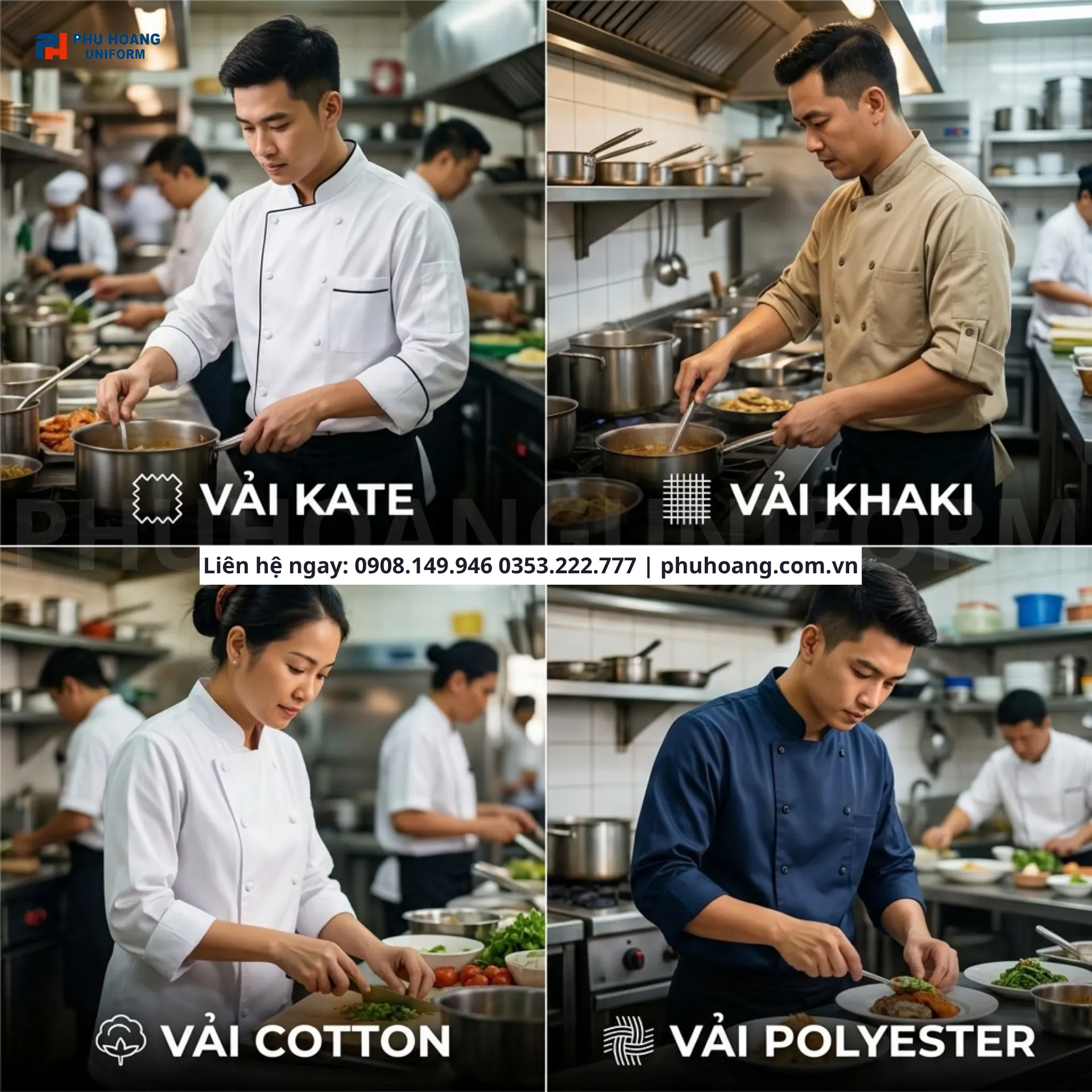 Vải May Áo Bếp Loại Nào Tốt? So Sánh Kate, Kaki, Cotton