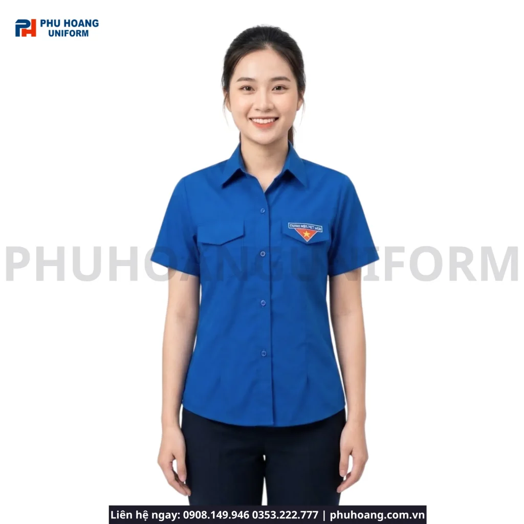 Áo Đoàn Thanh Niên Nữ Tay Ngắn Xanh Dương