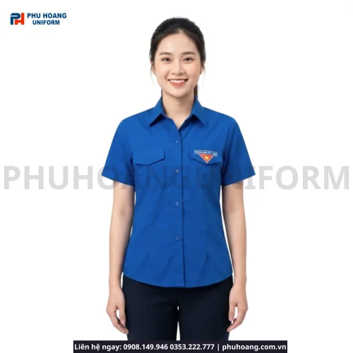 Áo Đoàn Thanh Niên Nữ Tay Ngắn Xanh Dương