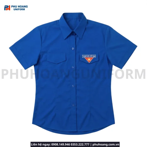 Áo Đoàn Thanh Niên Nữ Tay Ngắn Xanh Dương