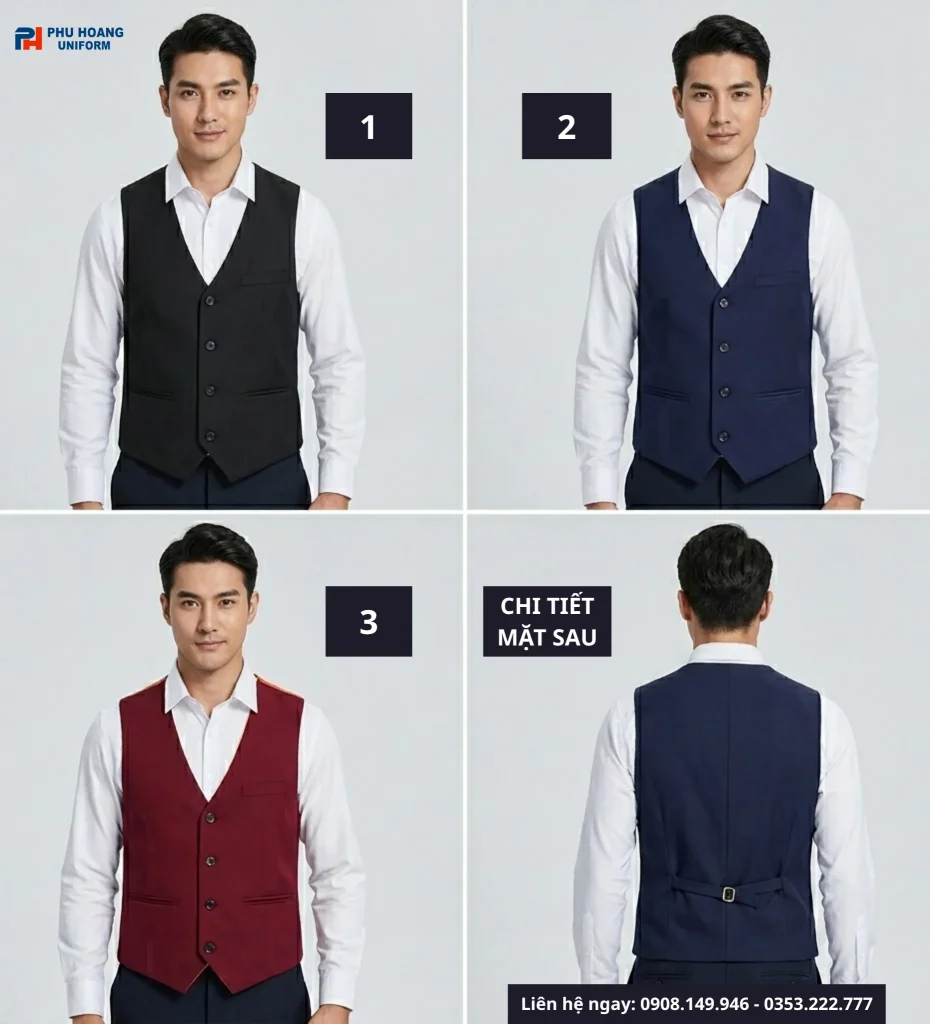 Áo Gile Phục Vụ May Sẵn – 3 Mẫu Sang Trọng