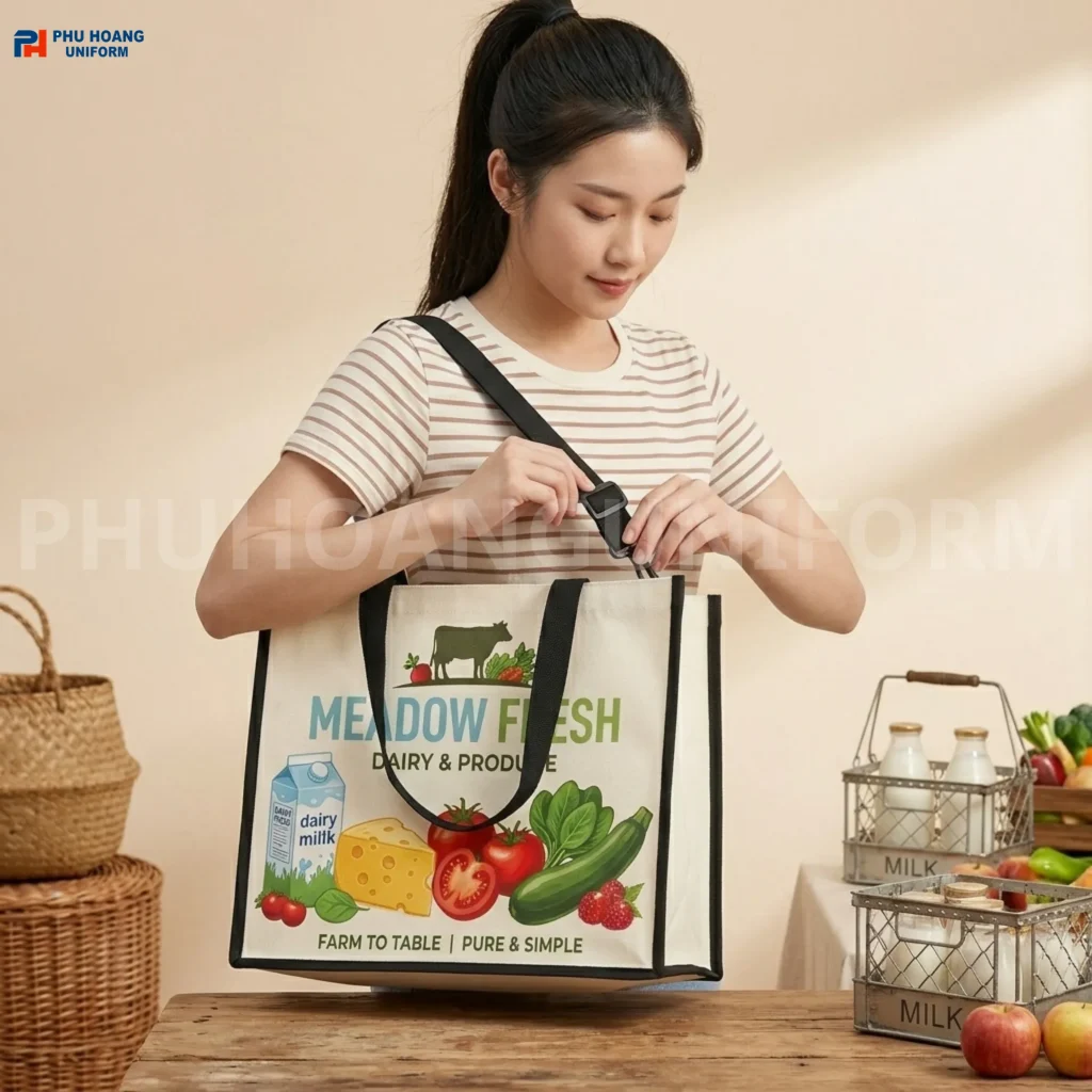 Túi Vải Bố Đáy Hộp Quai Vai Điều Chỉnh – In Logo