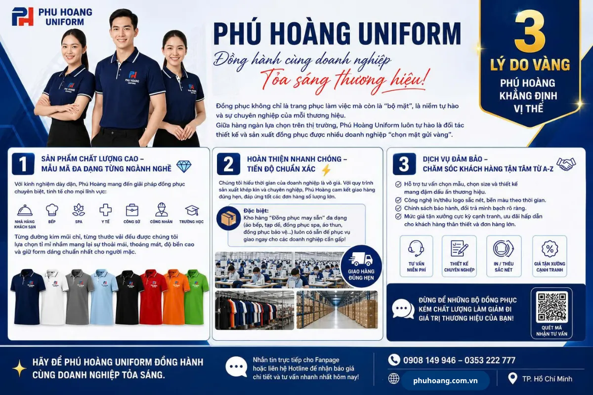 Lý do vàng Doanh nghiệp nene chọn dịch vụ may đồng phục tại Phú Hoàng Uniform