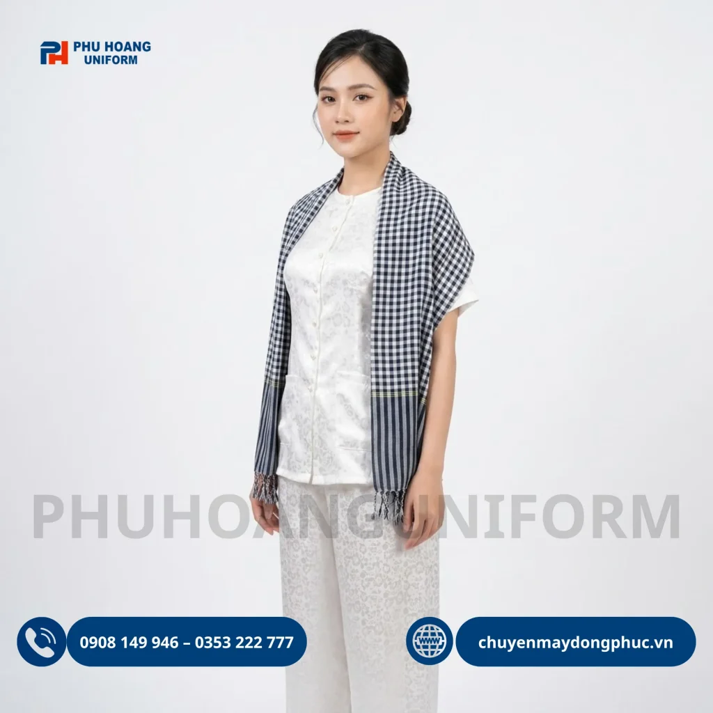 Áo bà ba nữ gấm trắng tay ngắn cho thuê và đặt may