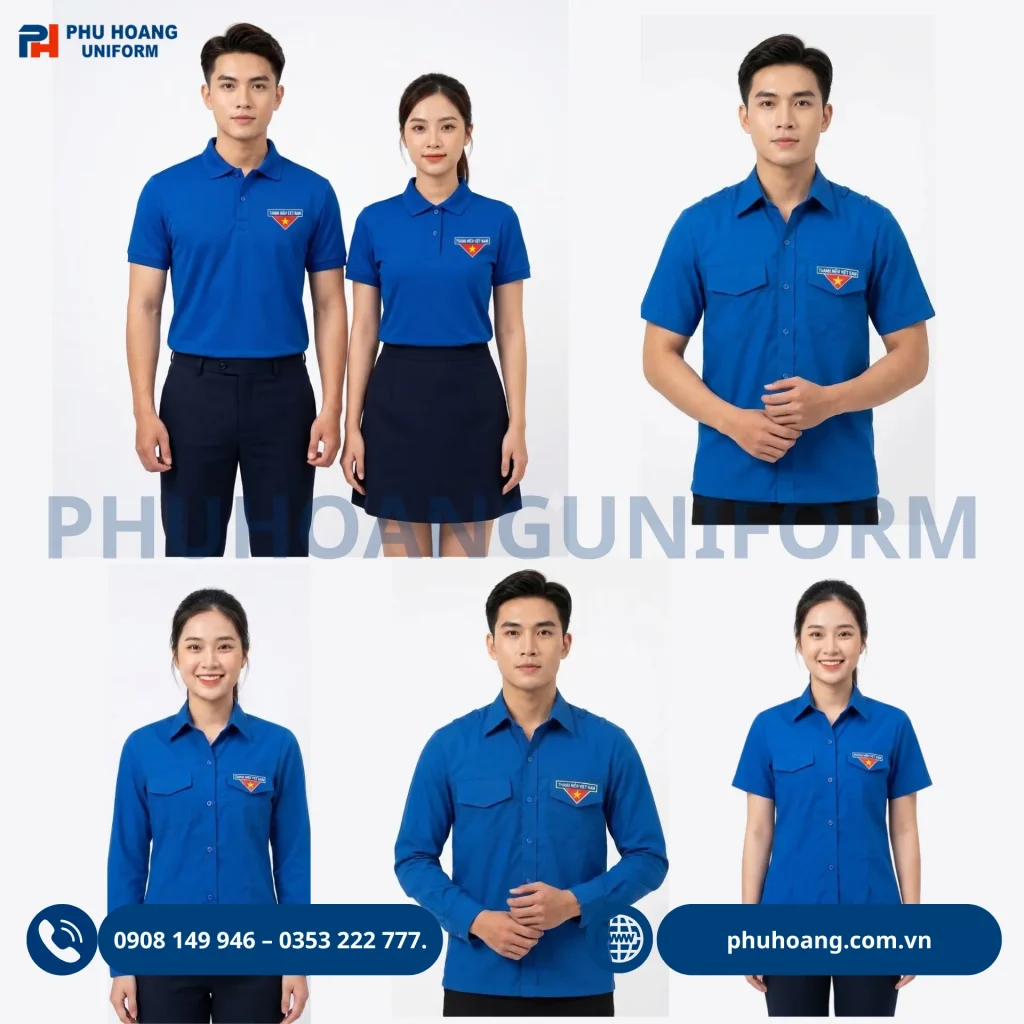 Áo đoàn màu xanh dương cho đoàn viên Áo đoàn màu xanh dương thiết kế trẻ trung, phù hợp cho đoàn viên, thanh niên, hoạt động tình nguyện, sự kiện và chương trình Đoàn. Nhận may áo đoàn theo yêu cầu.