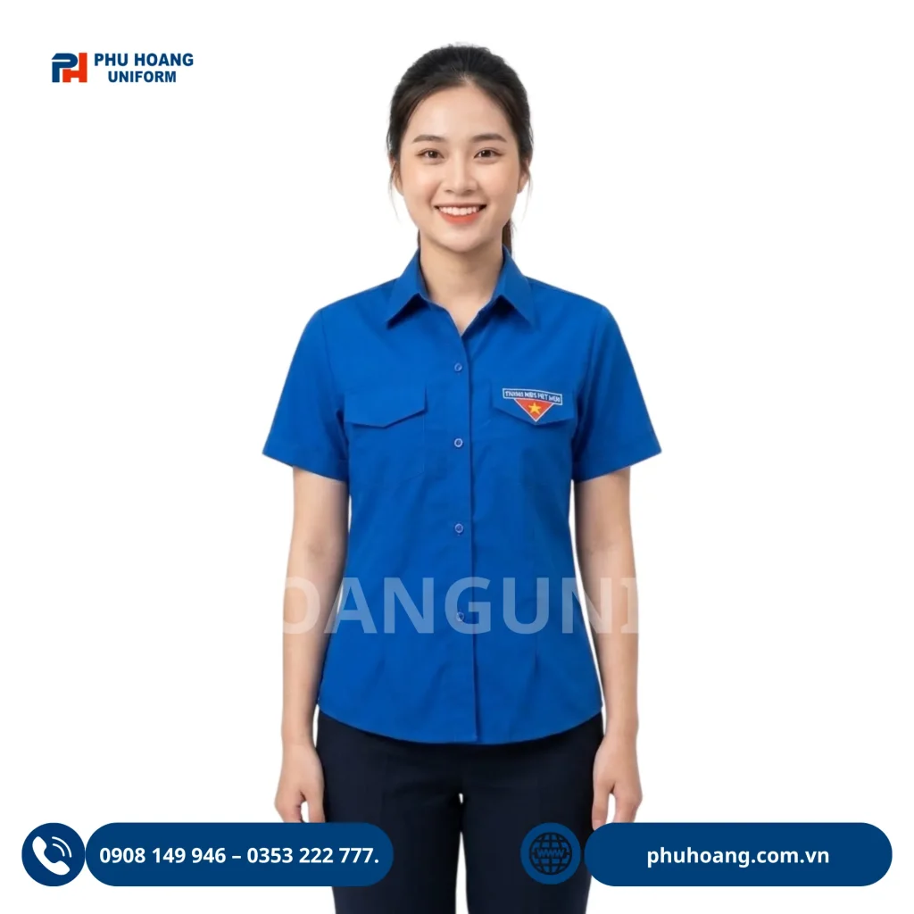Áo đoàn màu xanh dương cho đoàn viên Áo đoàn màu xanh dương thiết kế trẻ trung, phù hợp cho đoàn viên, thanh niên, hoạt động tình nguyện, sự kiện và chương trình Đoàn. Nhận may áo đoàn theo yêu cầu.