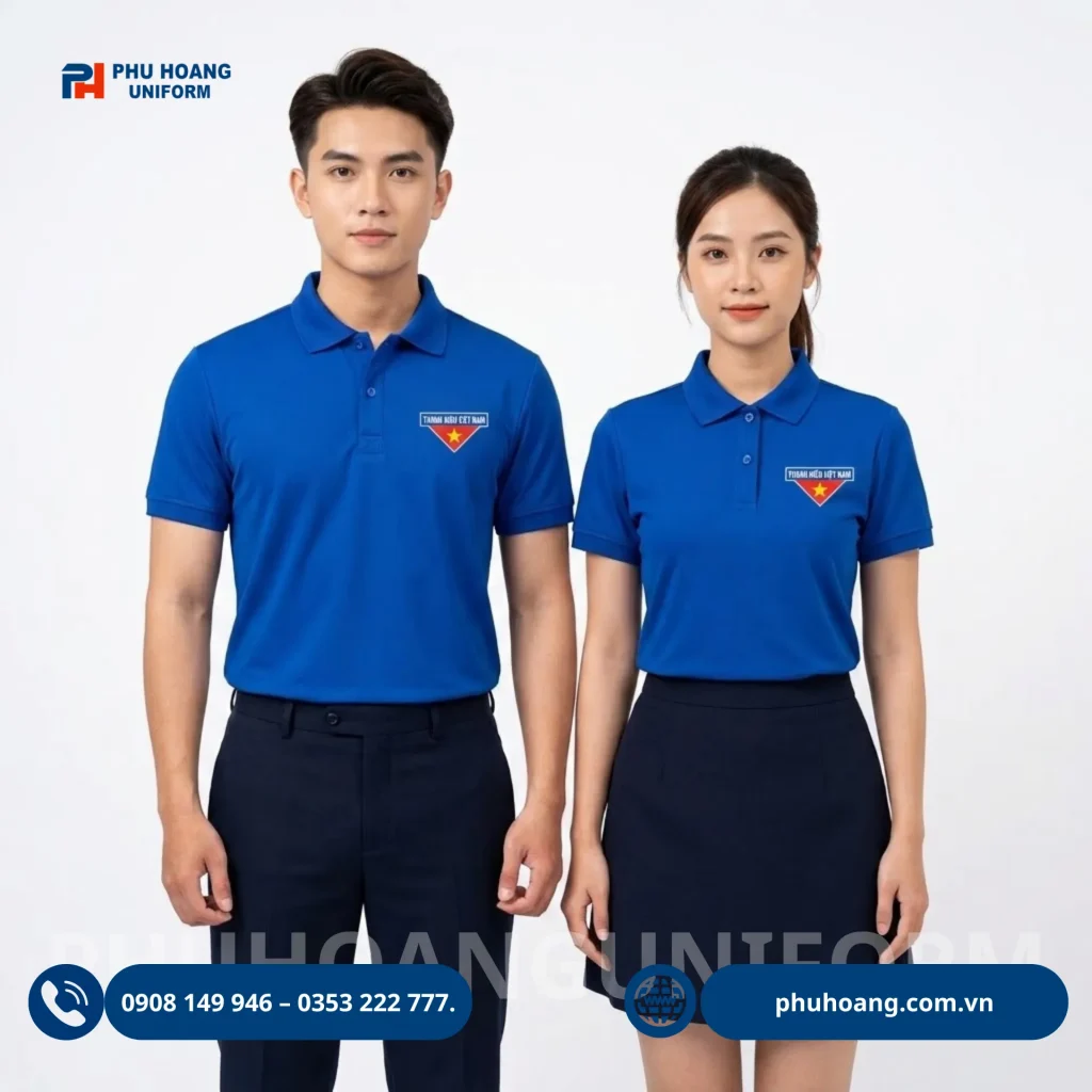 Áo đoàn màu xanh dương cho đoàn viên Áo đoàn màu xanh dương thiết kế trẻ trung, phù hợp cho đoàn viên, thanh niên, hoạt động tình nguyện, sự kiện và chương trình Đoàn. Nhận may áo đoàn theo yêu cầu.