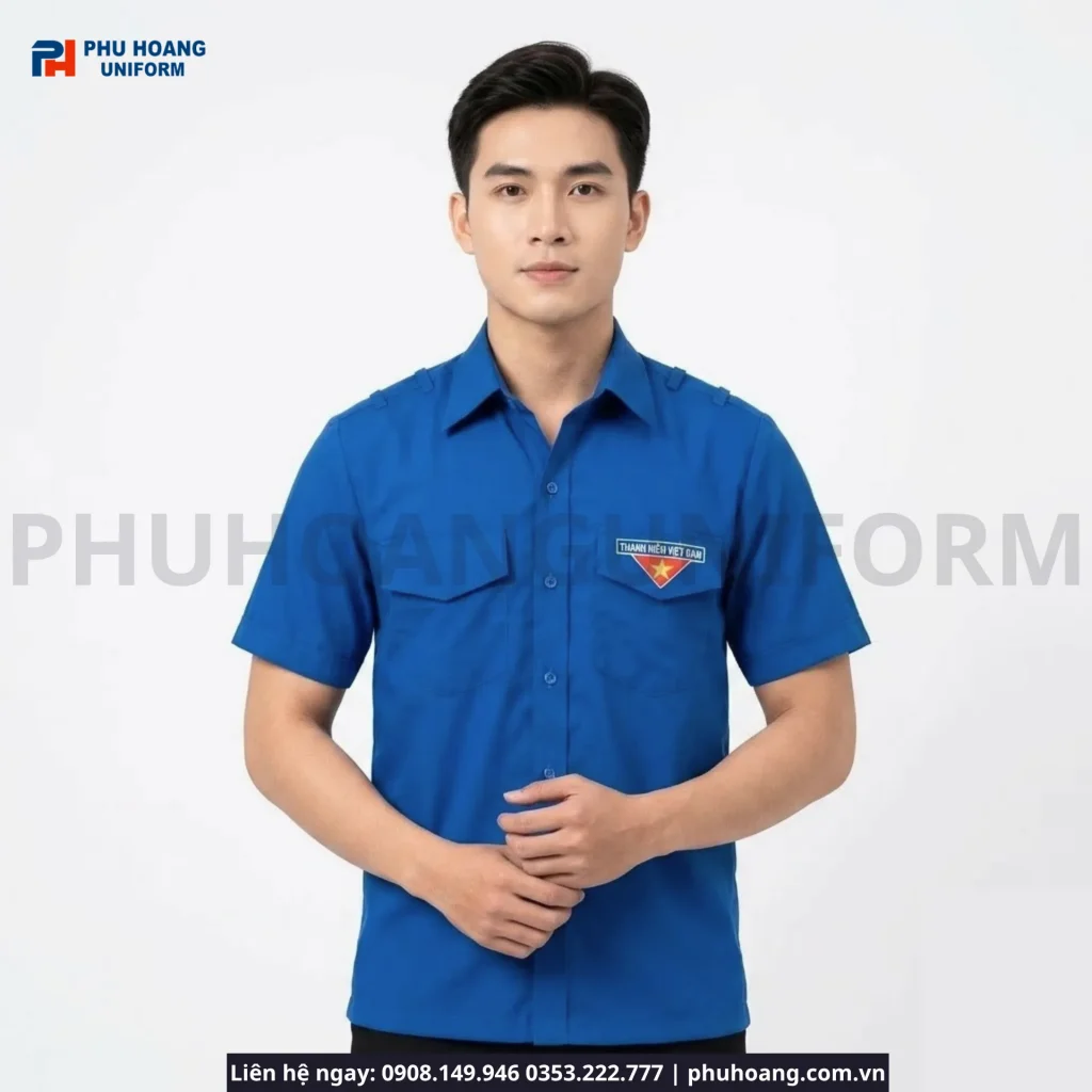 Áo Đoàn Thanh Niên Nam Tay Ngắn Xanh Dương