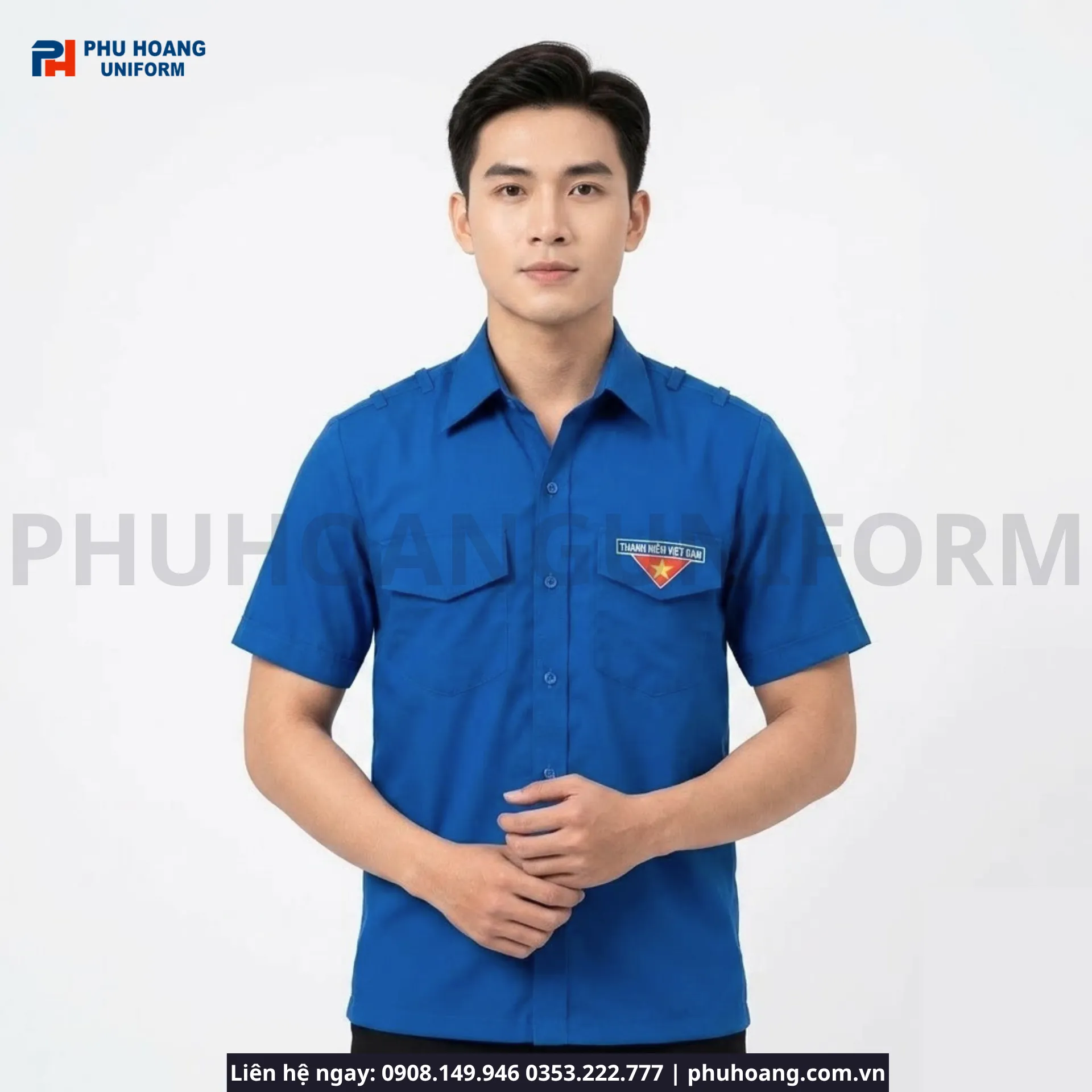 ao-doan-thanh-nien-nam-tay-ngan-xanh-duong Áo Đoàn Thanh Niên Nam Tay Ngắn Xanh Dương