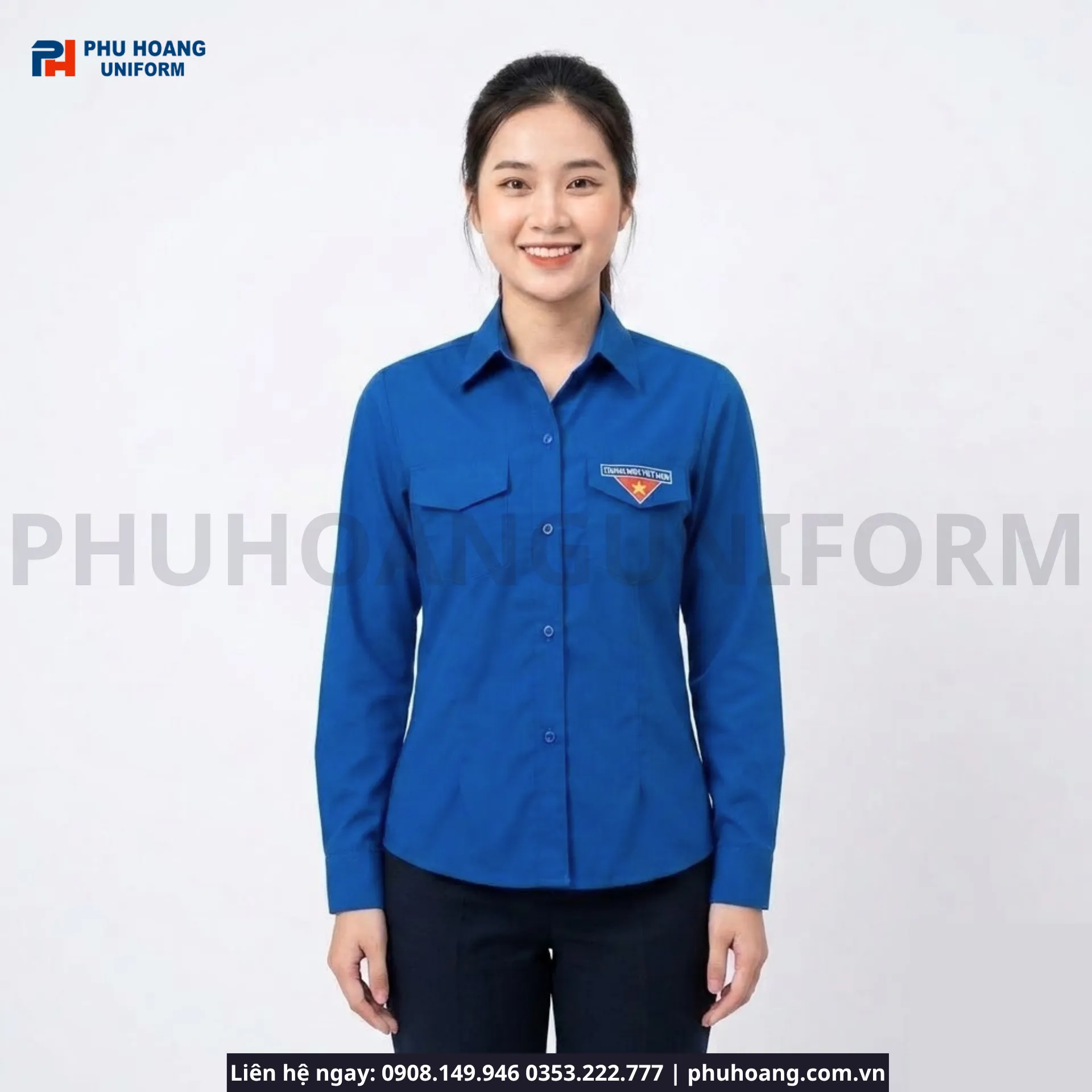 ao-doan-thanh-nien-nu-tay-dai-xanh-duong (2) Áo Đoàn Thanh Niên Nữ Tay Dài Xanh Dương