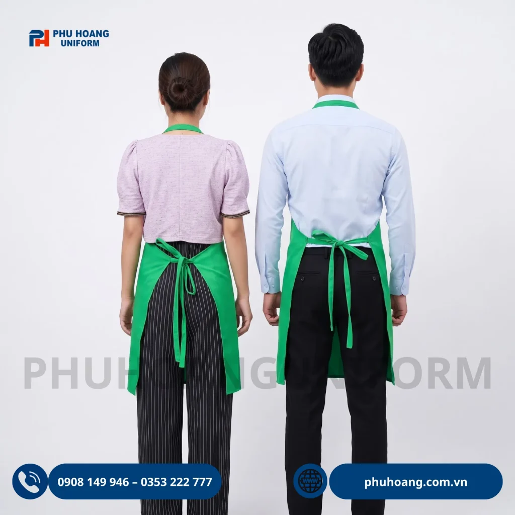 Xưởng may tạp dề đồng phục màu xanh lá theo yêu cầu Xưởng may tạp dề đồng phục màu xanh lá theo yêu cầu, phù hợp nhà hàng, quán ăn, quán cà phê, khách sạn và doanh nghiệp. Nhận may tạp dề số lượng lớn.