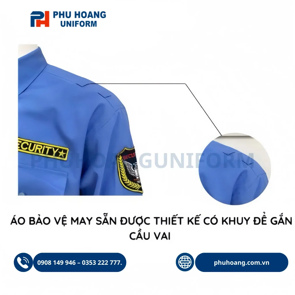 Áo bảo vệ tay dài bo gấu màu xanh dương, thiết kế lịch sự, chuyên nghiệp, phù hợp làm đồng phục bảo vệ.