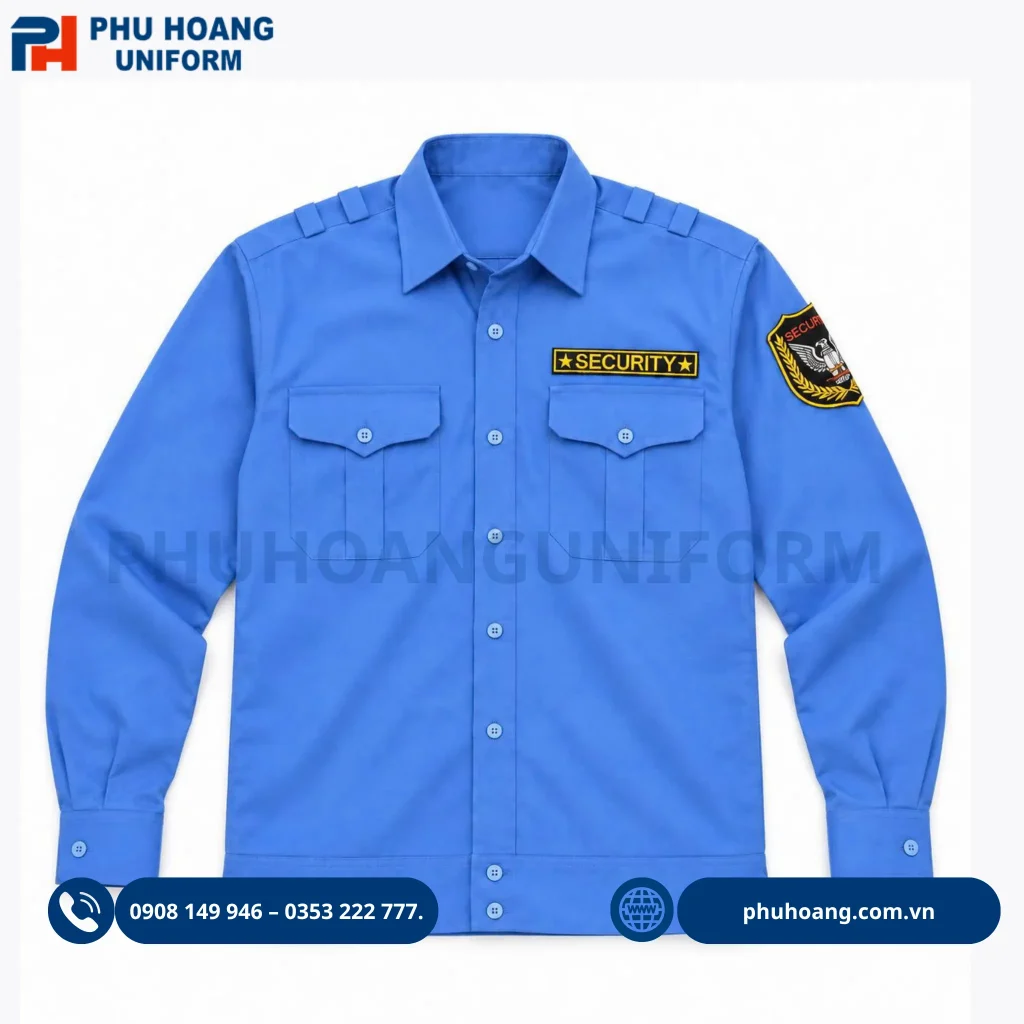 Áo bảo vệ tay dài bo gấu màu xanh dương Áo bảo vệ tay dài bo gấu màu xanh dương, thiết kế lịch sự, chuyên nghiệp, phù hợp làm đồng phục bảo vệ.