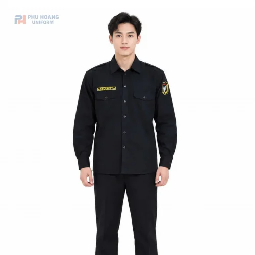 Áo bảo vệ tay dài màu đen chất liệu vải kaki cao cấp may sẵn tại Phú Hoàng Uniform
