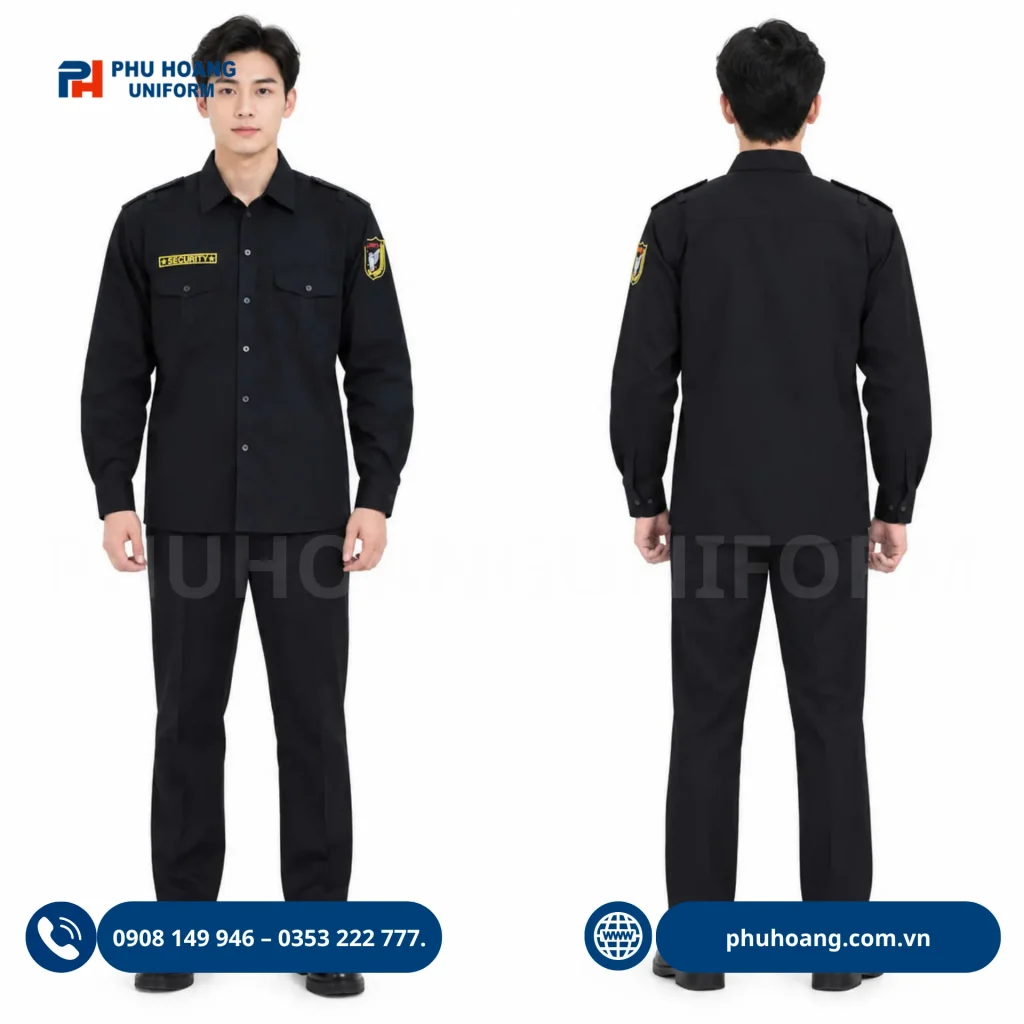 Áo bảo vệ màu đen tay dài Áo bảo vệ tay dài màu đen chất liệu vải kaki cao cấp may sẵn tại Phú Hoàng Uniform