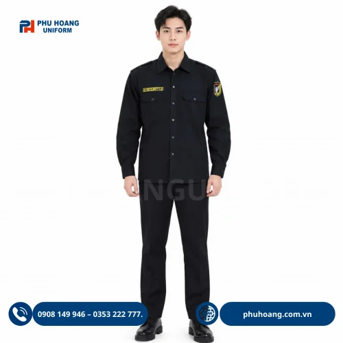 Áo bảo vệ tay dài màu đen chất liệu vải kaki cao cấp may sẵn tại Phú Hoàng Uniform