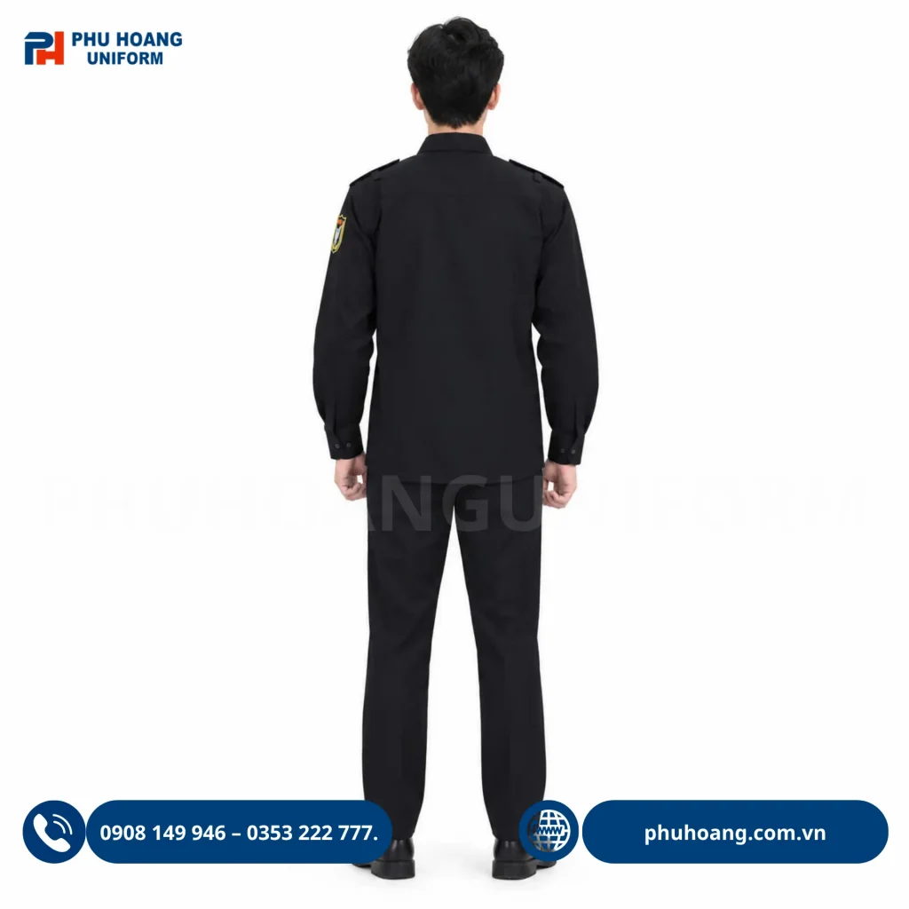 Áo bảo vệ màu đen tay dài Áo bảo vệ tay dài màu đen chất liệu vải kaki cao cấp may sẵn tại Phú Hoàng Uniform