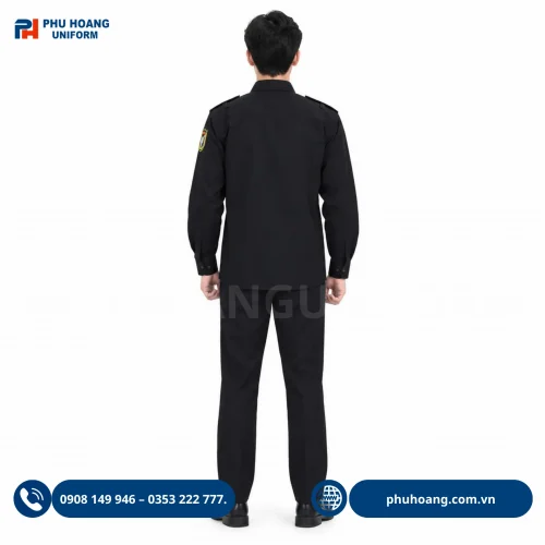 Áo bảo vệ tay dài màu đen chất liệu vải kaki cao cấp may sẵn tại Phú Hoàng Uniform