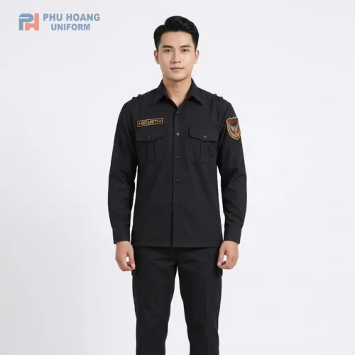 Áo bảo vệ tay dài màu đen chất liệu vải kaki cao cấp may sẵn tại Phú Hoàng Uniform