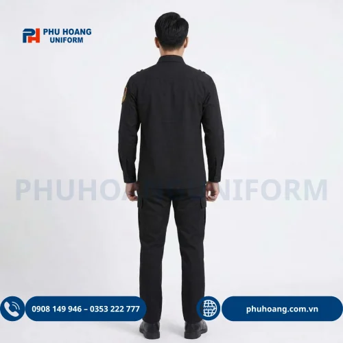 Áo bảo vệ tay dài màu đen chất liệu vải kaki cao cấp may sẵn tại Phú Hoàng Uniform